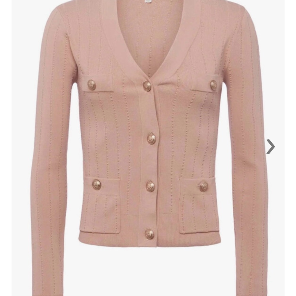 L'AGENCE Cardigan with Gold Tone Buttons and Front Pockets - Picture 3 of 14